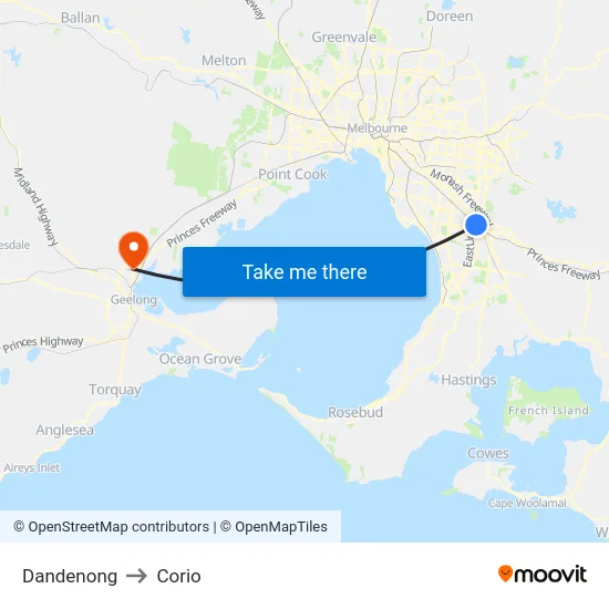 Dandenong to Corio map