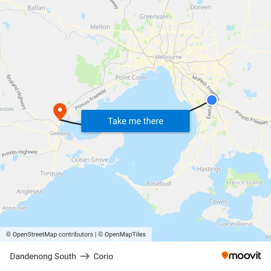 Dandenong South to Corio map