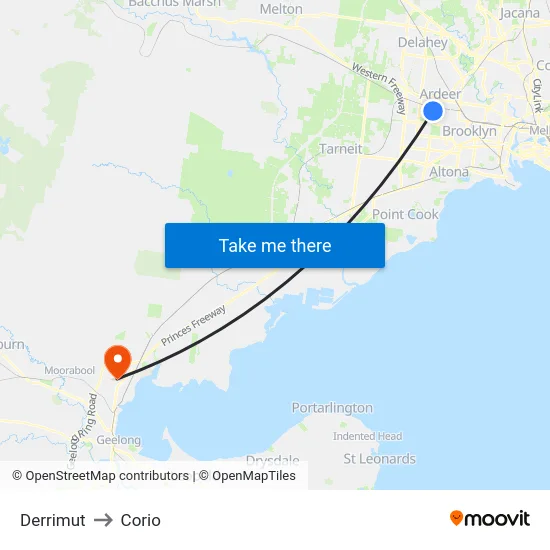 Derrimut to Corio map