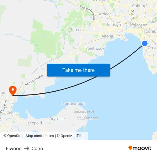 Elwood to Corio map