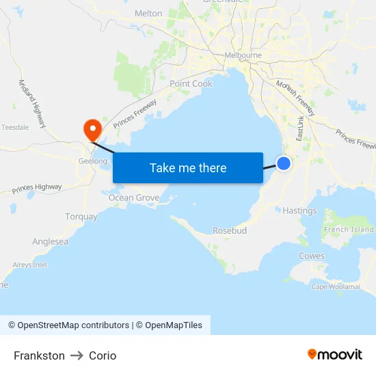 Frankston to Corio map