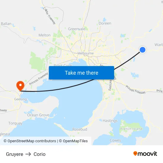 Gruyere to Corio map