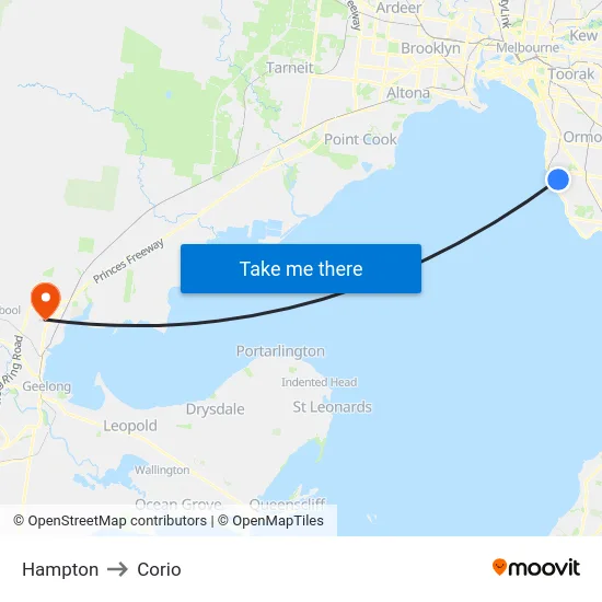 Hampton to Corio map