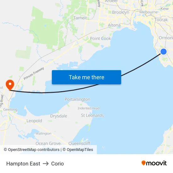Hampton East to Corio map