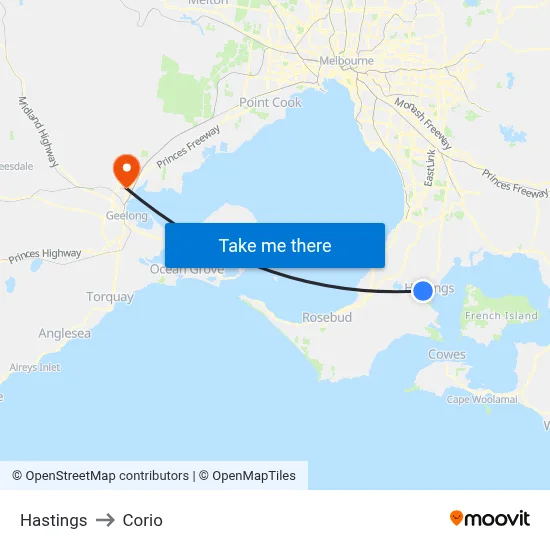 Hastings to Corio map