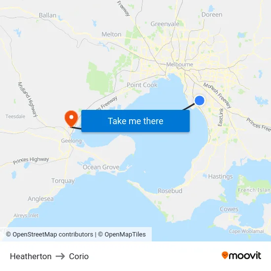 Heatherton to Corio map