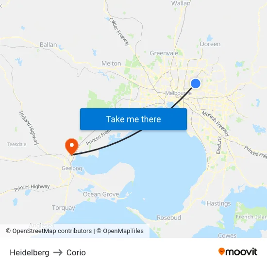 Heidelberg to Corio map