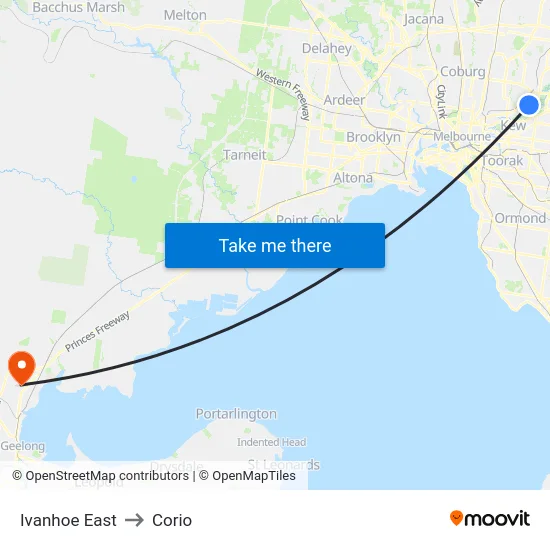 Ivanhoe East to Corio map
