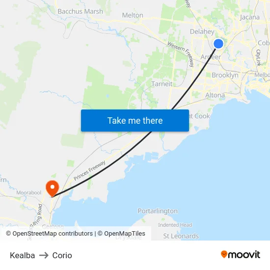 Kealba to Corio map