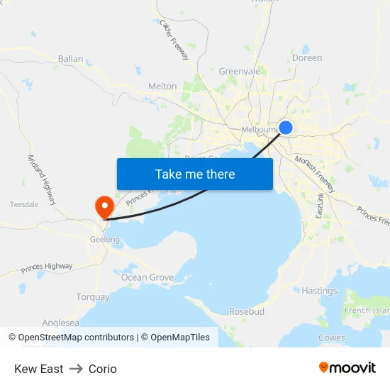 Kew East to Corio map