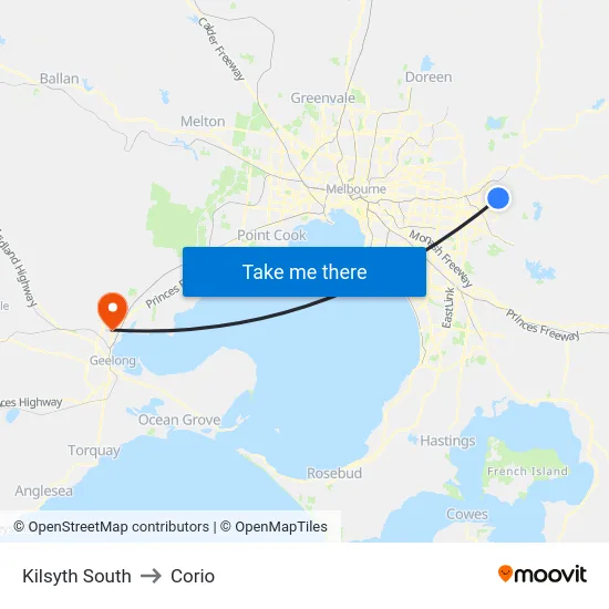 Kilsyth South to Corio map