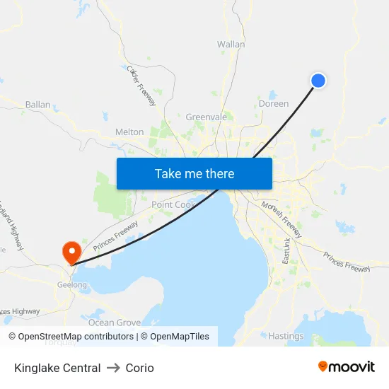 Kinglake Central to Corio map