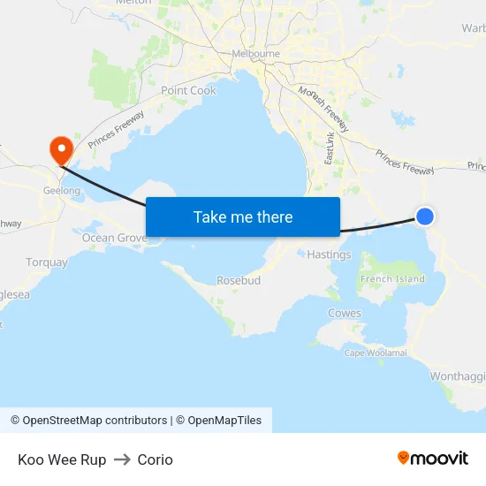 Koo Wee Rup to Corio map
