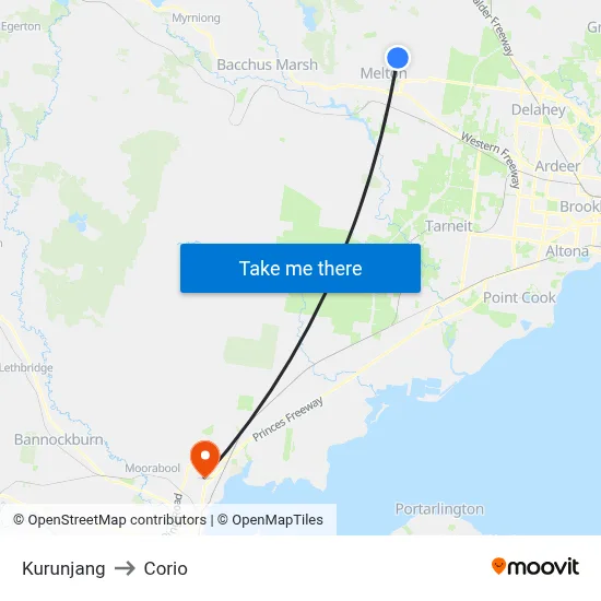 Kurunjang to Corio map