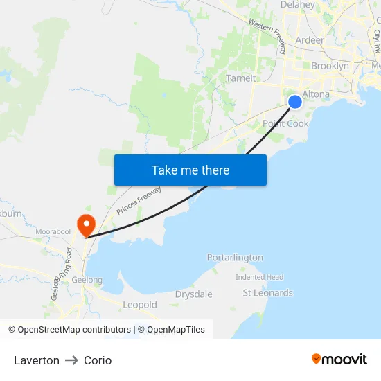 Laverton to Corio map