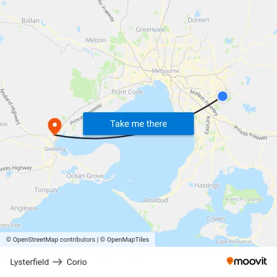 Lysterfield to Corio map