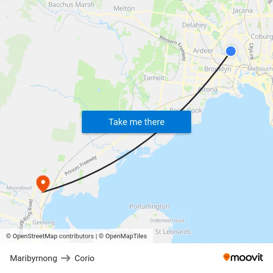 Maribyrnong to Corio map