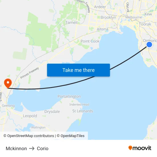 Mckinnon to Corio map