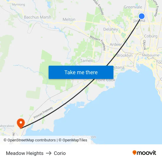 Meadow Heights to Corio map