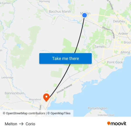 Melton to Corio map