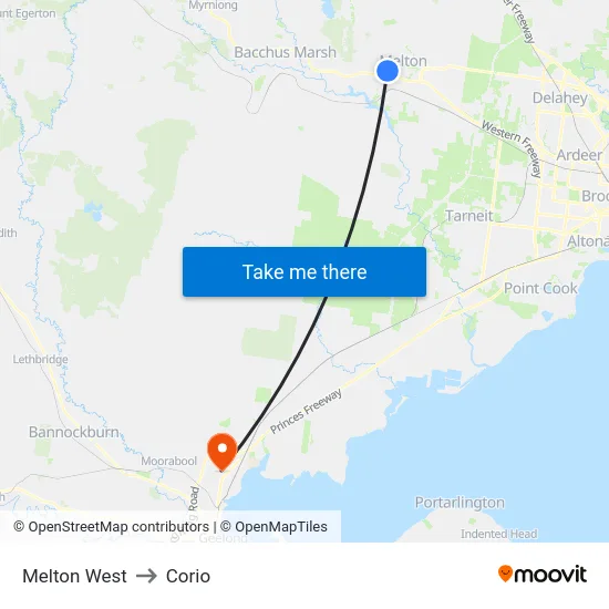 Melton West to Corio map