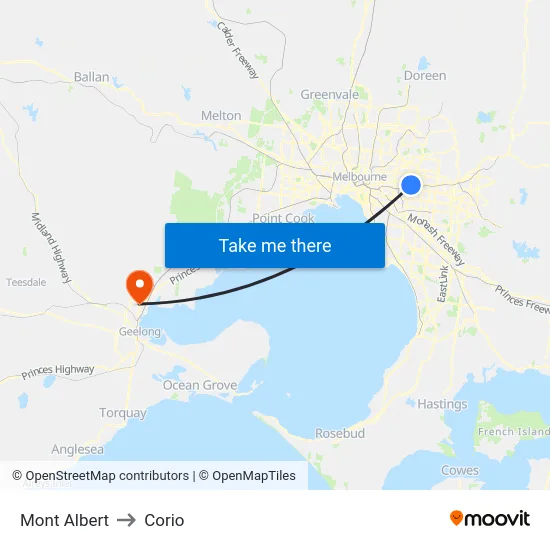 Mont Albert to Corio map