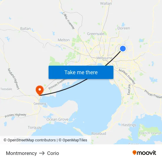 Montmorency to Corio map