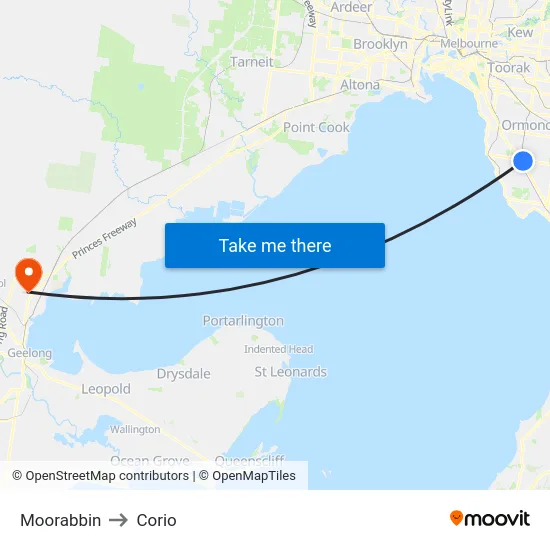 Moorabbin to Corio map