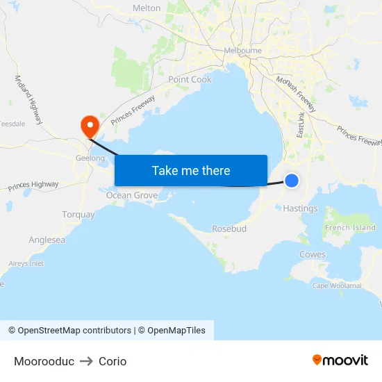 Moorooduc to Corio map
