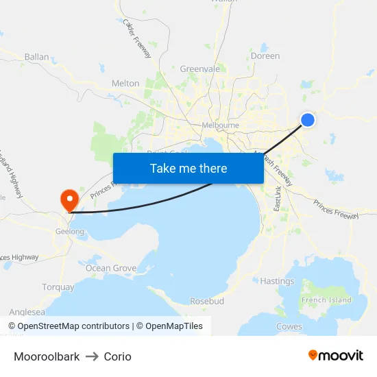 Mooroolbark to Corio map