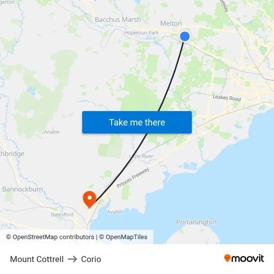Mount Cottrell to Corio map