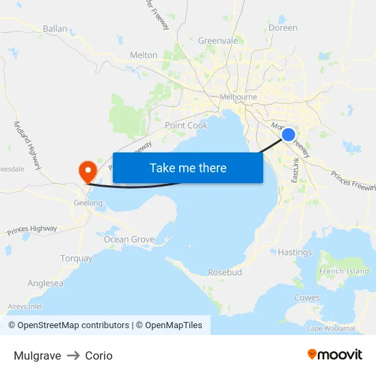 Mulgrave to Corio map