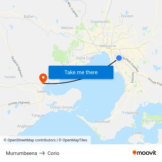 Murrumbeena to Corio map