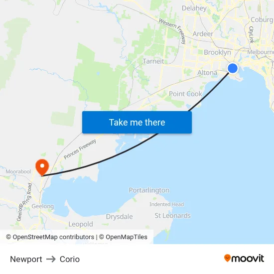 Newport to Corio map