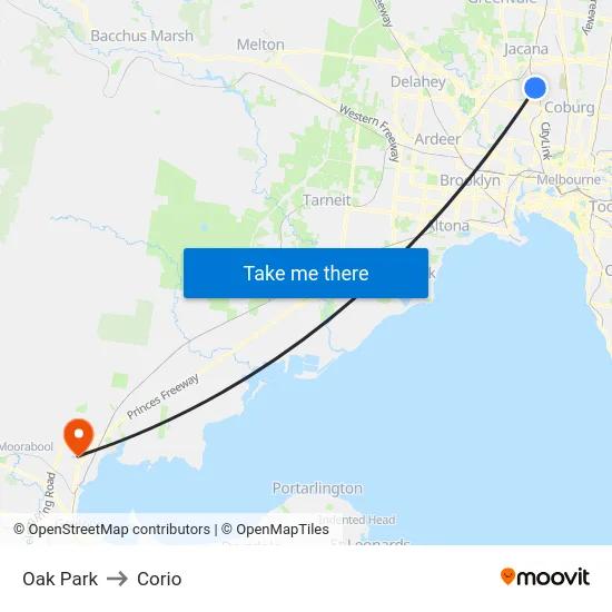 Oak Park to Corio map
