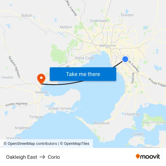 Oakleigh East to Corio map
