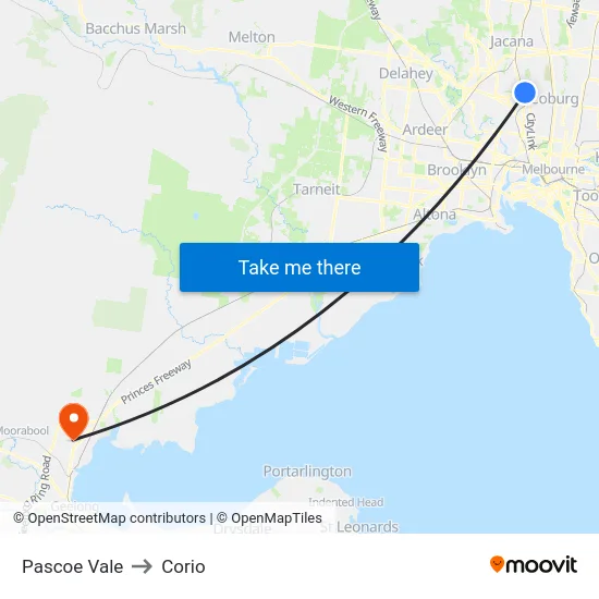Pascoe Vale to Corio map