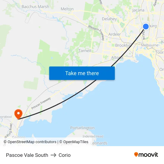 Pascoe Vale South to Corio map