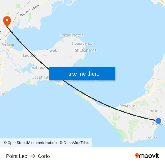 Point Leo to Corio map