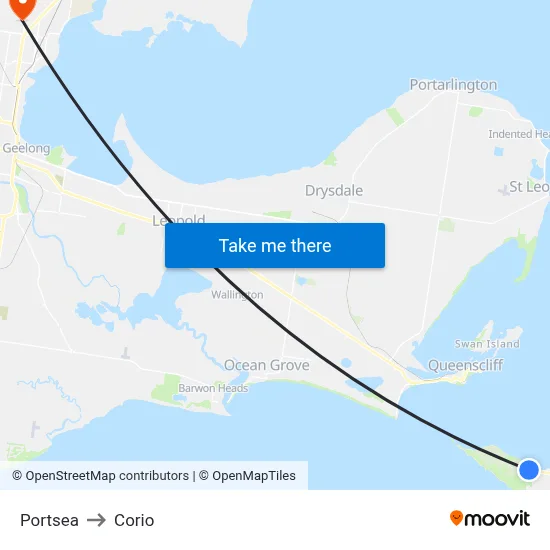Portsea to Corio map