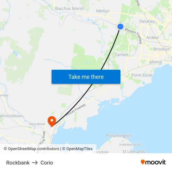 Rockbank to Corio map