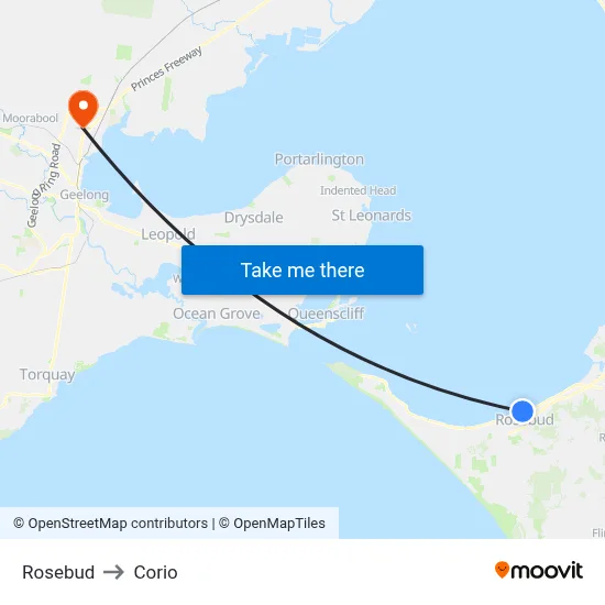 Rosebud to Corio map