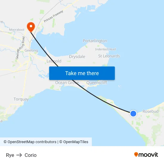 Rye to Corio map