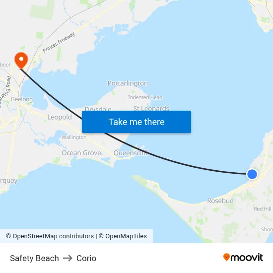 Safety Beach to Corio map