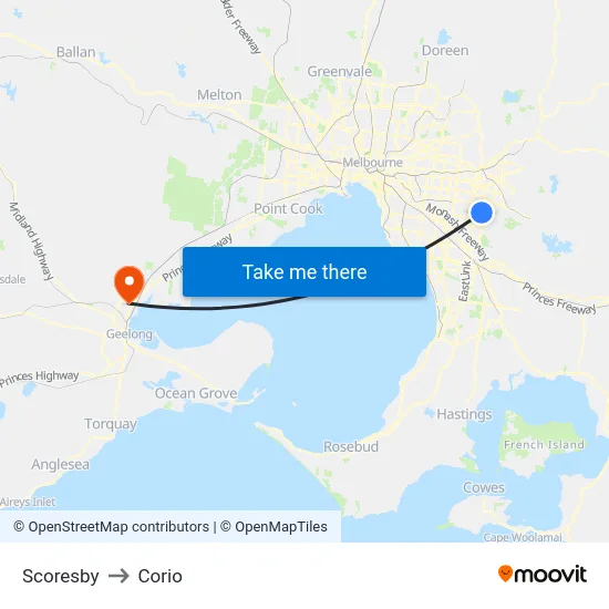 Scoresby to Corio map