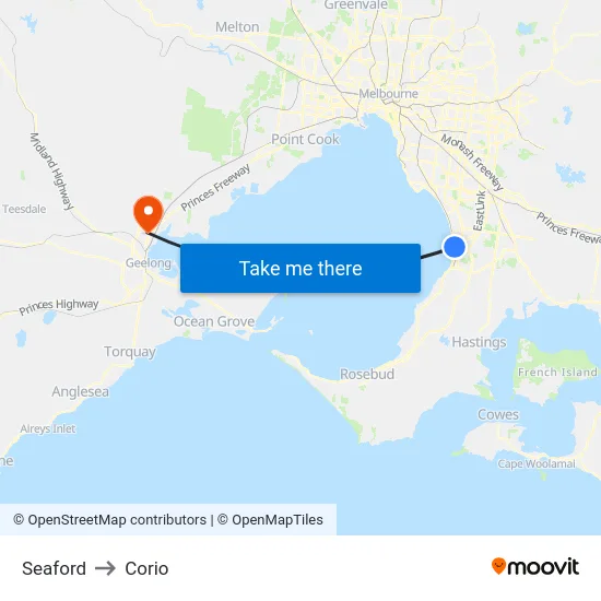 Seaford to Corio map