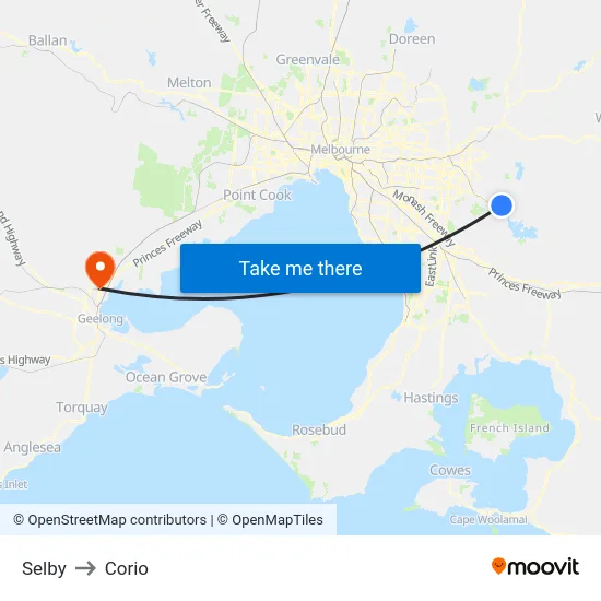 Selby to Corio map