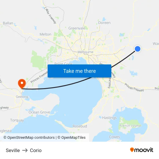 Seville to Corio map