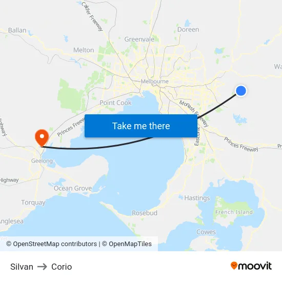 Silvan to Corio map