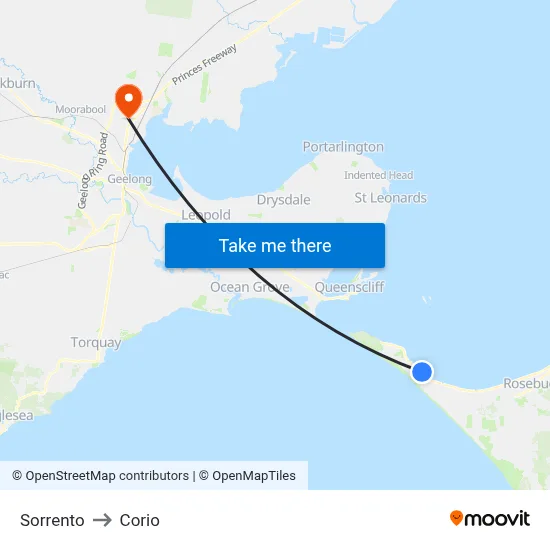 Sorrento to Corio map